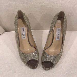 Jimmy Choo Luna peep toe platform pumps- champagne